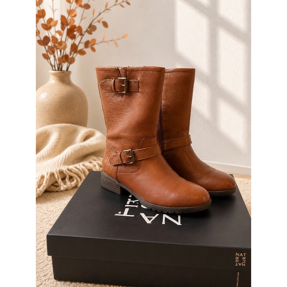 Naturalizer Genna Leather Mid Calf Buckle Boots Cider Spice Brown Womens 7M